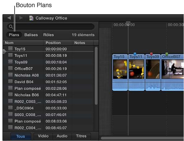 APPLE FINAL CUT PRO X - Ajout ou modification de notes de plan dans l'index de la timeline - 2