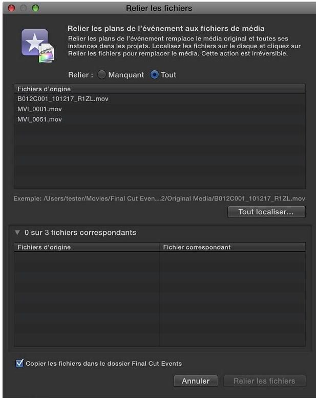 APPLE FINAL CUT PRO X - Reconnexion de plans d'événements à des fichiers de média - 1