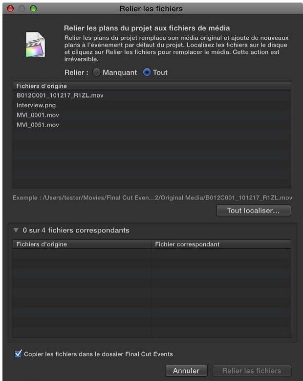 APPLE FINAL CUT PRO X - Reconnexion de plans de projet à des fichiers de média - 1