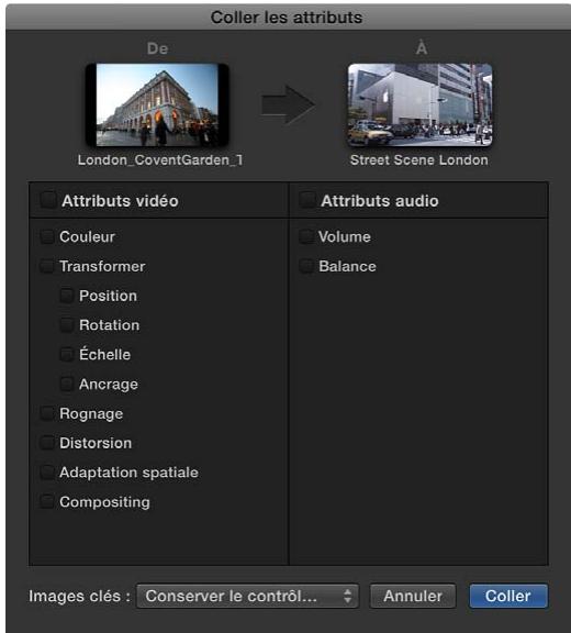 APPLE FINAL CUT PRO X - Copie des attributs d'un plan sélectionné vers un autre - 1