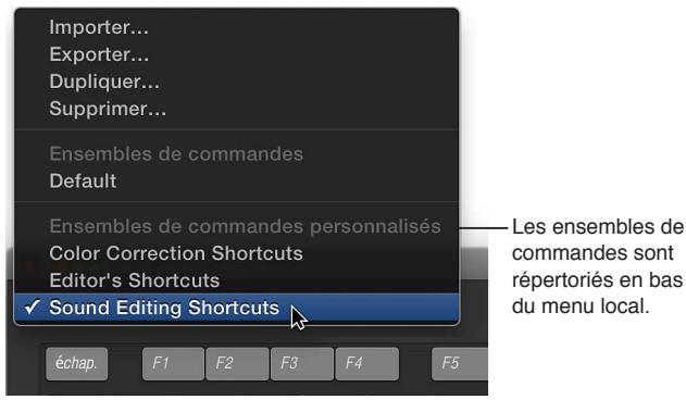 APPLE FINAL CUT PRO X - Affichage des raccourcis issus d'un autre ensemble de commandes - 1