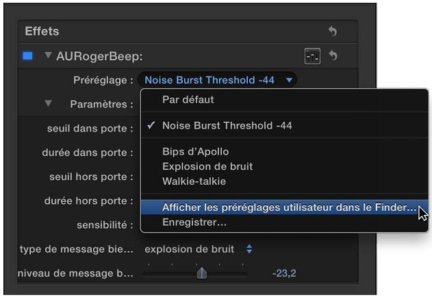 APPLE FINAL CUT PRO X - Suppression de préréglages personnalisés - 1