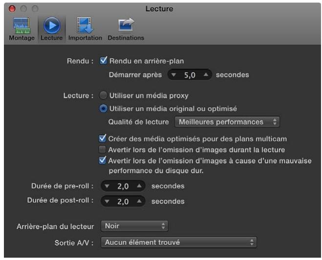 APPLE FINAL CUT PRO X - Préférences de lecture - 1