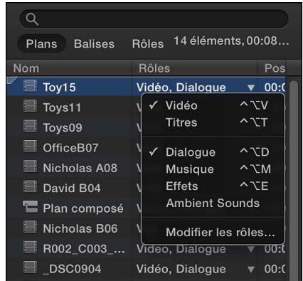 APPLE FINAL CUT PRO X - Affichage et réattribution de rôles dans l'index de la timeline - 2
