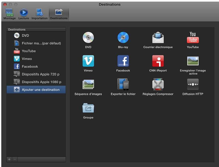 APPLE FINAL CUT PRO X - Utilisation de destinations - 1