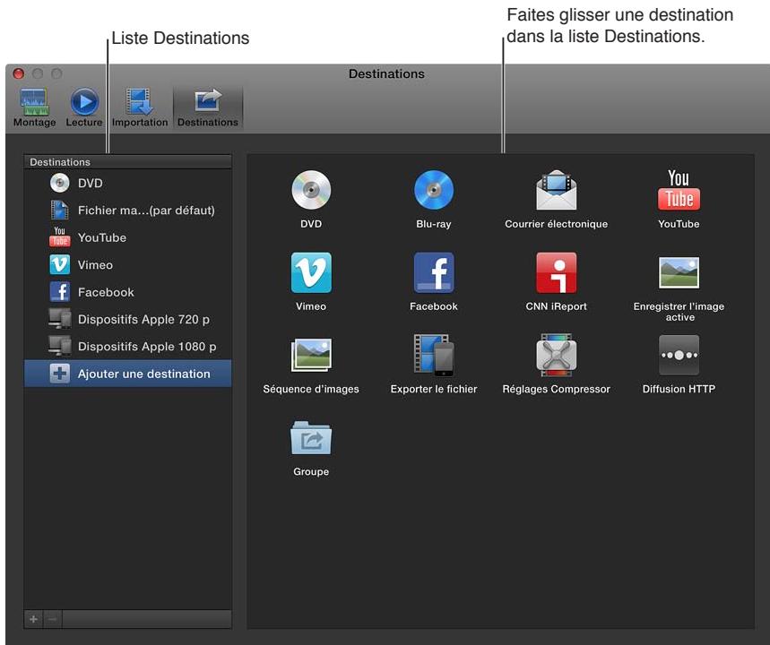 APPLE FINAL CUT PRO X - Création d'une nouvelle destination - 1