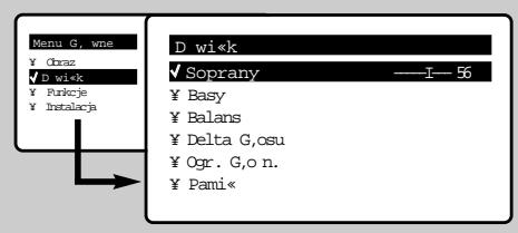 Menu G, wne Y Obraz ✓ D wi•k Y Punkje Y Instalacja D wi•k ✓ Soprany ——I— 56 ¥ Basy ¥ Balans ¥ Delta G,osu ¥ Ogr. G,o n. ¥ Pami«