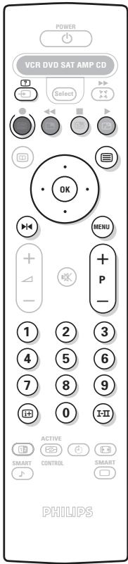 POWER VCR DVD SAT AMP CD Select OK MENU + - 1 2 3 4 5 6 7 8 9 0 ACTIVE SMART CONTROL SMART PHILIPS