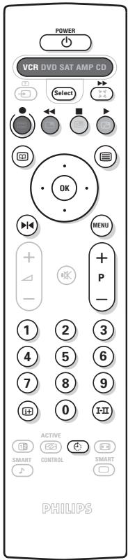 POWER VCR DVD SAT AMP CD Select OK MENU + - 1 2 3 4 5 6 7 8 9 0 I-II ACTIVE SMART CONTROL SMART PHILIPS