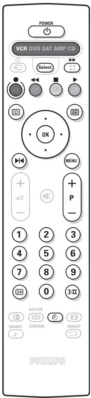 POWER VCR DVD SAT AMP CD Select OK MENU + - 1 2 3 4 5 6 7 8 9 0 I-II ACTIVE SMART CONTROL SMART PHILIPS