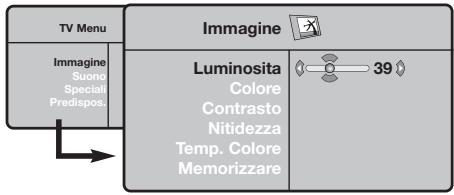 TV Menu Immagine Suono Speciali Predispos. Immagine Luminosita Colore Contrasto Nitidezza Temp. Colore Memorizzare 39