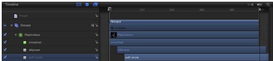 Timeline Projet Groupe Réplicateur crosshair déposer soft circle 121 241 361 481 Groupe 4 objets Réplicateur crosshair déposer soft circle