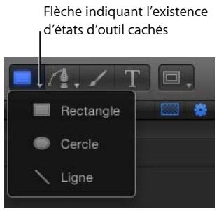 Flèche indiquant l'existence d'états d'outil cachés Rectangle Cercle Ligne