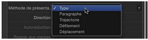 Méthode de présenter... Direction Autoréduction Rogner aux marges... Type Paragraphe Trajectoire Défilement Déplacement