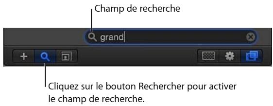 Champ de recherche grand Cliquez sur le bouton Rechercher pour activer le champ de recherche.