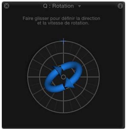 Q : Rotation Faire glisser pour définir la direction et la vitesse de rotation.