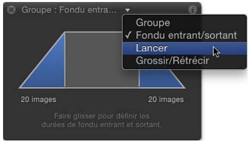 Groupe : Fondu entra... Groupe ✓ Fondu entrant/sortant Lancer Grossir/Rétrécir 20 images 20 images Faire glisser pour définir les durées de fondu entrant et sortant.