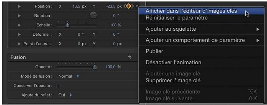 Position : X 13,5 px Y -23,3 px Rotation : 0 ° Échelle : 100 % Déformer : X 0 ° Y 0 ° Point d'ancra... X 0 px Y 0 px Fusion Opacité : 100,0 % Mode de fusion : Normal Conserver l'opacité : Ajoute du reflet : Oui Afficher dans l'éditeur d'images clés Réinitialiser le paramètre Ajouter au squelette Ajouter un comportement de paramètre Publier Désactiver l'animation Ajouter une image clé Supprimer l'image clé Image clé précédente Image clé suivante