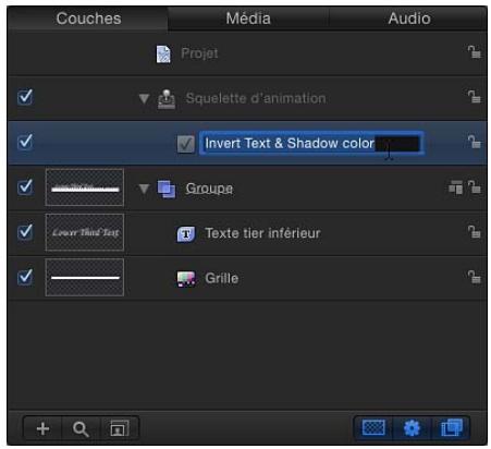 Couches Média Audio Projet Squelette d'animation Invert Text & Shadow color Groups Lower Thad Text Texte tier inférieur Grille