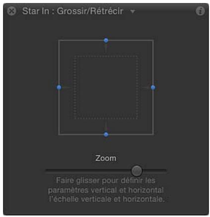 Star In : Grossir/Rétrécir Zoom Faire glisser pour définir les paramètres vertical et horizontal l'échelle verticale et horizontale.