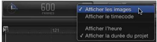 600 FRADES 121 ✓ Afficher les images Afficher le timecode Afficher l'heure ✓ Afficher la durée du projet