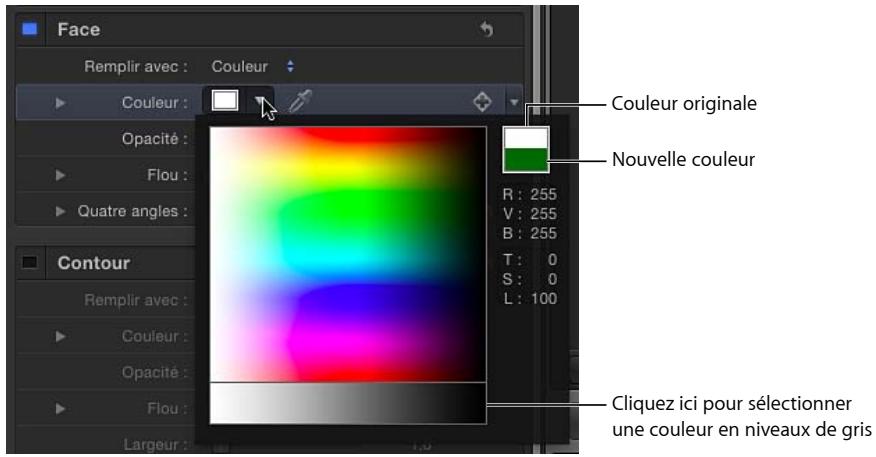 Face Remplir avec : Couleur Couleur : Opacité : Flou : Quatre angles : Contour Remplir avec : Couleur : Opacité : Flou : Largeur : Couleur originale Nouvelle couleur R : 255 V : 255 B : 255 T : 0 S : 0 L : 100 Cliquez ici pour sélectionner une couleur en niveaux de gris