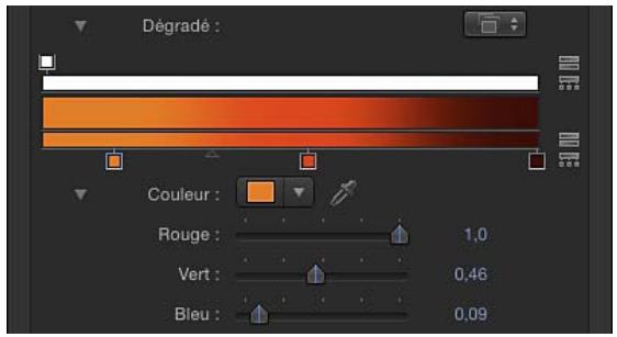 Dégradé : Couleur : Rouge : 1,0 Vert : 0,46 Bleu : 0,09