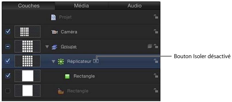Couches Média Audio Projet Caméra Groupe Réplicateur Rectangle Rectangle Bouton Isoler désactivé