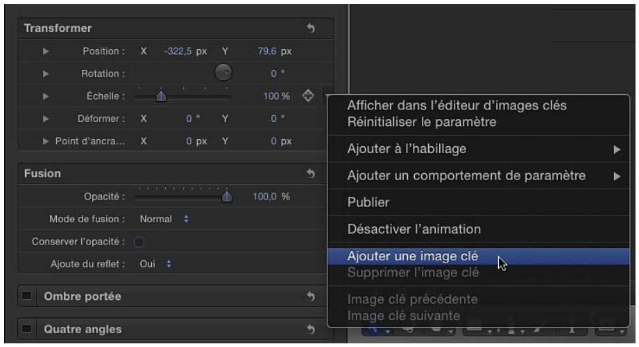 Transformer Position : X -322,5 px Y 79,6 px Rotation : 0 ° Échelle : 100 % Déformer : X 0 ° Y 0 ° Point d'ancra... X 0 px Y 0 px Fusion Opacité : 100,0 % Mode de fusion : Normal Conserver l'opacité : Ajoute du reflet : Oui Ombre portée Quatre angles Afficher dans l'éditeur d'images clés Réinitialiser le paramètre Ajouter à l'habillage Ajouter un comportement de paramètre Publier Désactiver l'animation Ajouter une image clé Supprimer l'image clé Image clé précédente Image clé suivante