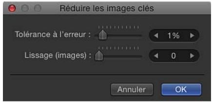 Réduire les images clés Tolerance à l'erreur : Lissage (images) : 1% 0 Annuler OK