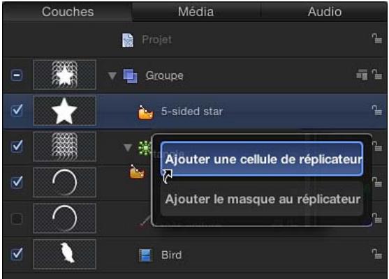 Couches Média Audio Projet Groupe 5-sided star Ajouter une cellule de réplicateur Ajouter le masque au réplicateur Bird