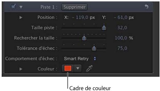 Piste 1 : Supprimer Position : X: -119,0 px Y: -61,0 px Taille piste : 32,0 Rechercher la taille : 100,0 % Tolérance d'échec : 75,0 Comportement d'échec : Smart Retry Couleur : Cadre de couleur
