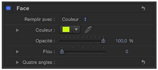Face Remplir avec : Couleur Couleur : Opacity : 100,0 % Flou : 0 Quatre angles :