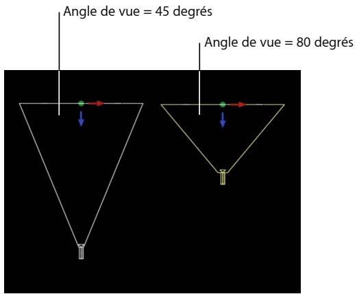 Angle de vue = 45 degrés Angle de vue = 80 degrés