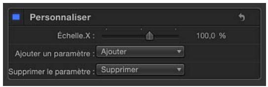 Personnaliser Échelle.X : 100,0 % Ajouter un paramètre : Ajouter Supprimer le paramètre : Supprimer
