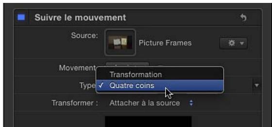 Suivre le mouvement Source: Picture Frames Movement: Transformation Type: Quatre coins Transformer: Attacher à la source
