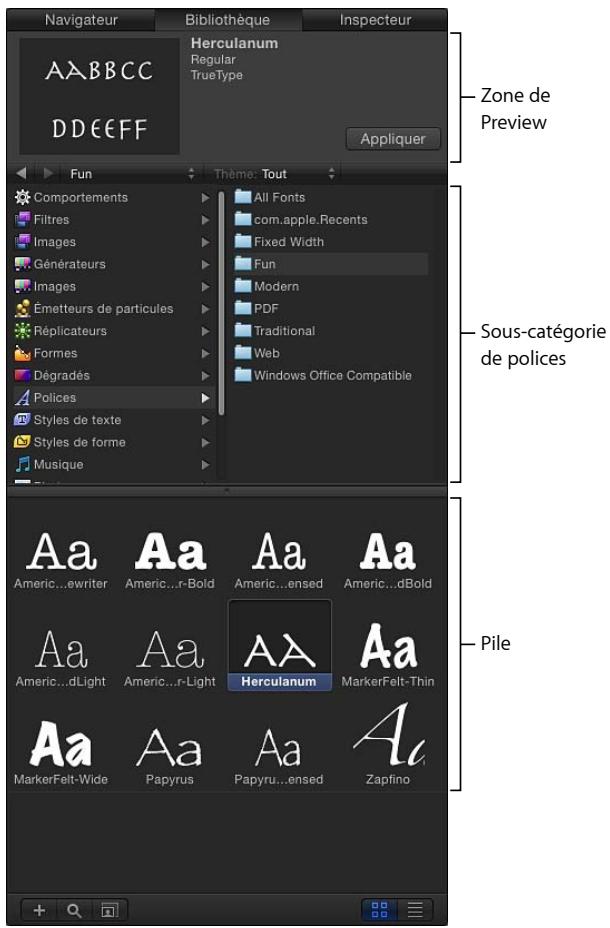 Navigateur Bibliothèque Inspecteur AABBCC DDEEFF Herculanum Regular TrueType Appliquer Zone de Preview Fun Thème: Tout Comportements All Fonts com.apple.Recents Fixed Width Fun Modern PDF Traditional Web Windows Office Compatible Filtres Images Générateurs Images Émetteurs de particules Réplicateurs Formes Dégradés Polices Styles de texte Styles de forme Musique Sous-catégorie de polices Aa Americ...ewriter Aa Americ...r-Bold Aa Americ...ensed Aa Americ...dBold Aa Americ...dLight Aa Americ...r-Light Aa Herculanum MarkerFelt-Thin Aa MarkerFelt-Wide Aa Papyrus Papyrus...ensed Zapino Pile
