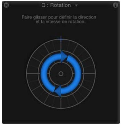 Q : Rotation Faire glisser pour définir la direction et la vitesse de rotation.
