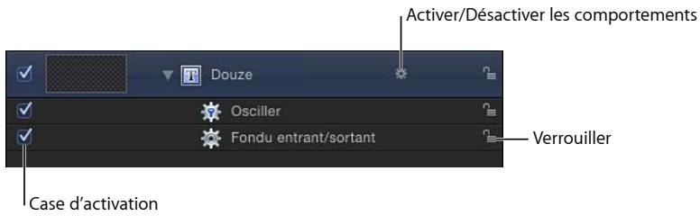 Activer/Désactiver les comportements Douze Osciller Fondu entrant/sortant Verrouiller Case d'activation