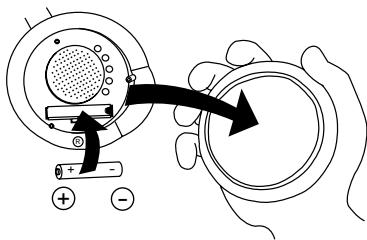 Diagram showing a hand holding a device with a rotating button and battery, illustrating the process of moving a circular component.