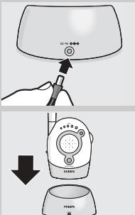 Diagram showing a hand operating a device with a control knob, and a down-down view of the device's interior.