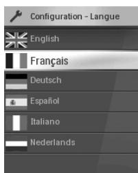 Configuration - Langue English Français Deutsch Español Italiano Nederlands