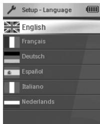Setup - Language English Français Deutsch Español Italiano Nederlands