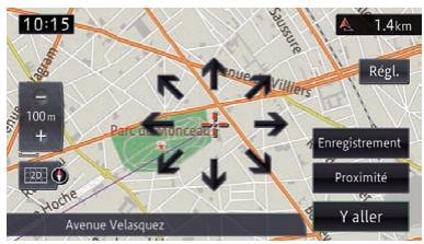 PIONEER AVIC-F950BT - Pour ajuster légèrement la position, touchez d'abord [Régl.], puis touchez la flèche du sens (huit directions) dans lequel vous souhaitez procédér aux légers ajustements. - 1