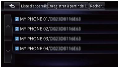 PIONEER AVIC-F950BT - Touchez le nom du périphérique Bluetooth que vous souhaitez enregistrer. - 1
