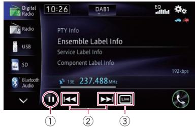 PIONEER AVIC-F950BT - - Touchez sur l'écran "Radio num." - 1