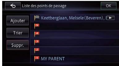PIONEER AVIC-F950BT - Touchez [OK] sur l'écran "liste des points de passage". - 1