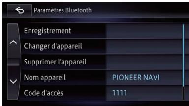 PIONEER AVIC-F950BT - Menu Paramètres Bluetooth - 1