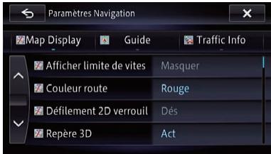 PIONEER AVIC-F950BT - Affichage de l'écran des réglages de fonction de navigation - 2