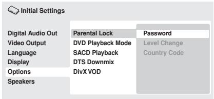PIONEER DV-600 AV - Select 'Options', then 'Password'. - 1